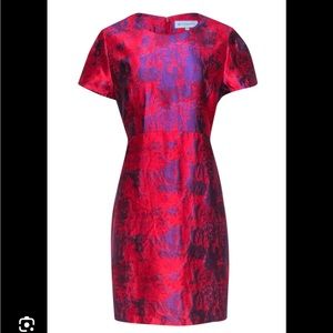 Tuckernuck Red and Purple Raspberry Brocade Short Sleeve Dress